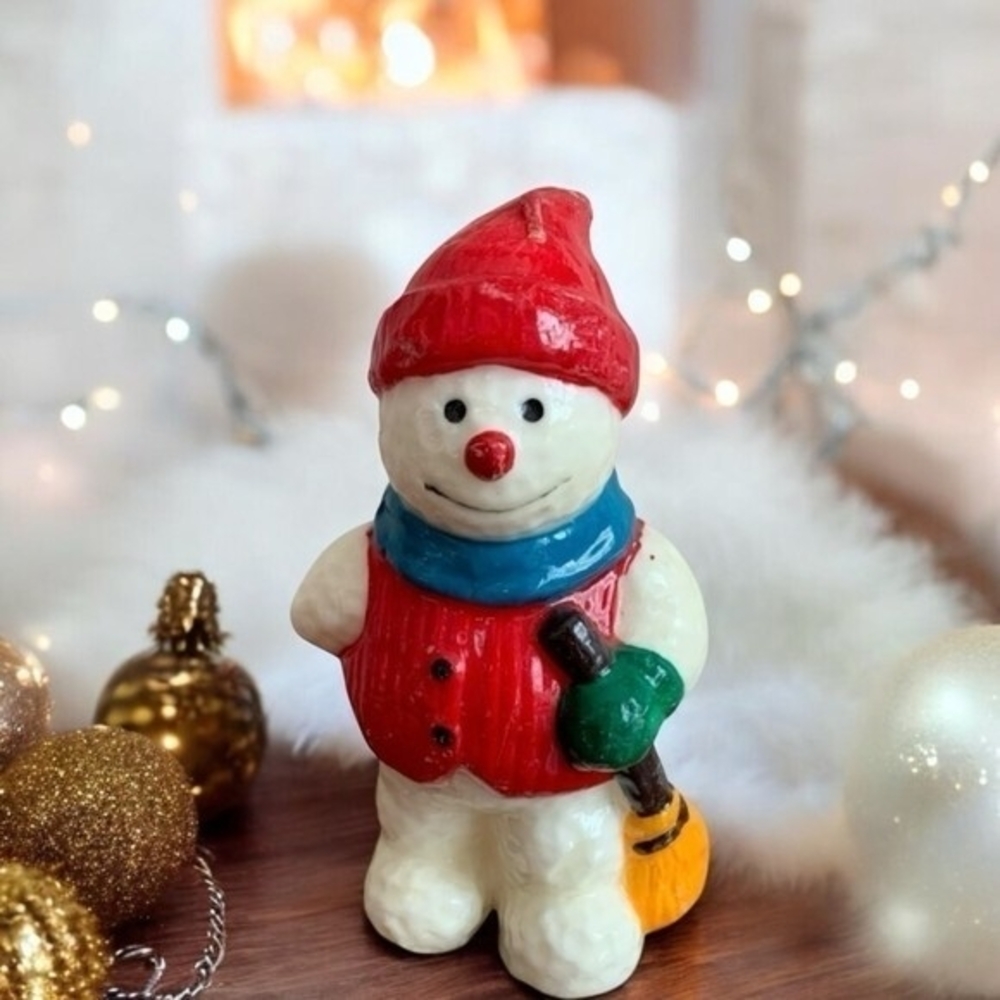 Vintage Christmas Snowman Decorative Wax Candle Multicolor Holiday Decor NWOT